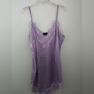 PrettyLittleThing Lilac Lace Trim Satin Midi Dress - Never worn